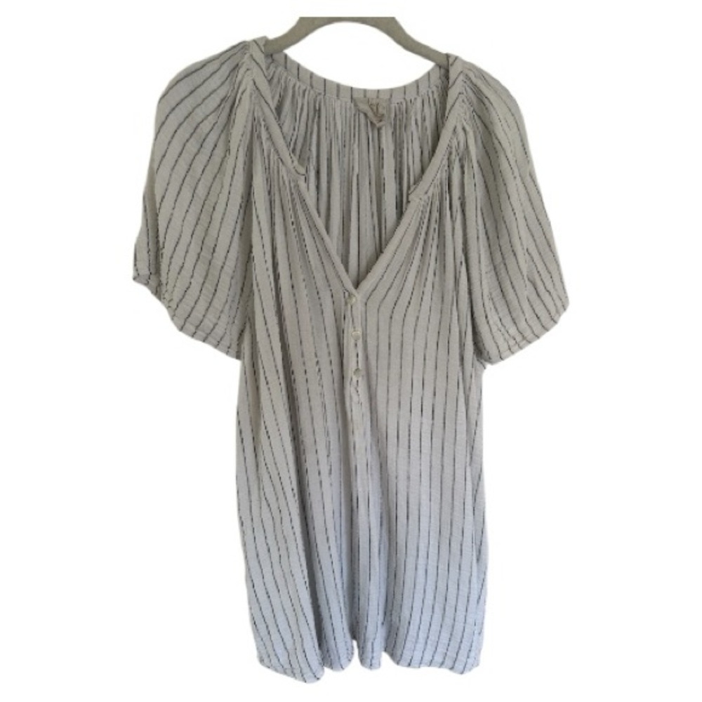 Joie peasant casual boho stripped summer blouse , pleated V neckline size 2X